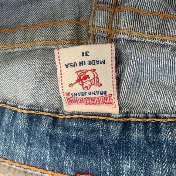 Custom Reworked True Religion Embroidered Flare Blue Jeans - Picture 7 of 7